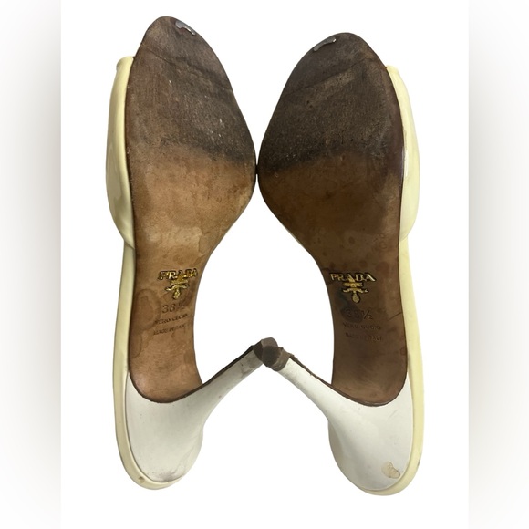 PRADA Patent Leather Peep Toe Heel Off-White 38.5 - Picture 9 of 15